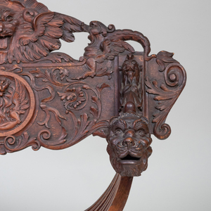 Two Italian Carved Walnut Savonarola Chairs
