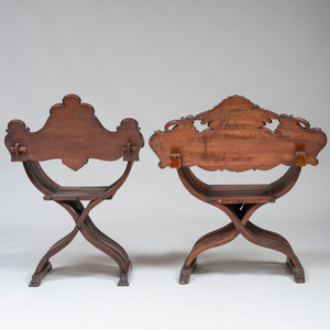 Two Italian Carved Walnut Savonarola Chairs