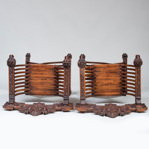 Pair of Italian Carved Walnut Savonarola Chairs