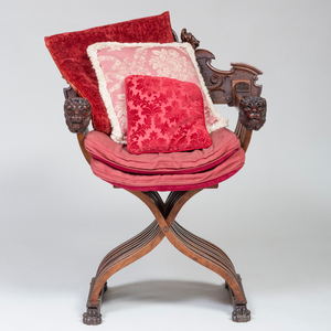 Pair of Italian Carved Walnut Savonarola Chairs