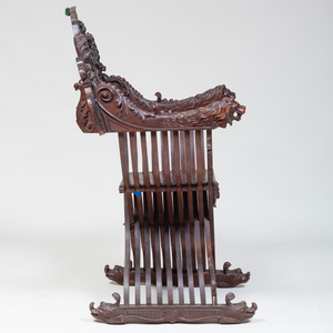 Italian Carved and Stained Wood Savonarola Chair