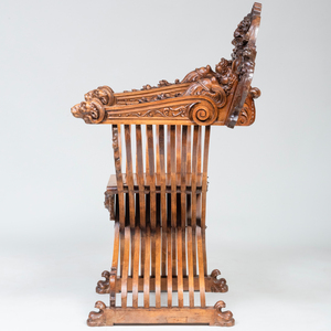 Italian Carved Walnut Savonarola Chair