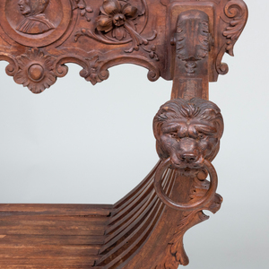 Italian Carved Stained Wood Savonarola Chair