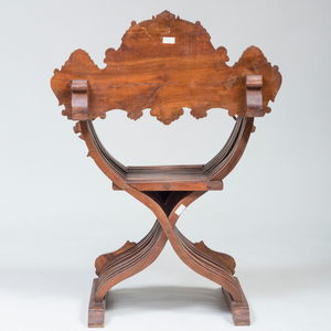 Italian Carved Stained Wood Savonarola Chair