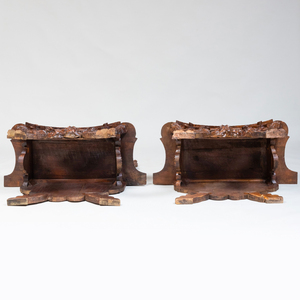 Pair of Italian Baroque Style Carved Walnut Hall Seats