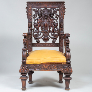 Italian Baroque Style Carved Walnut Armchair
