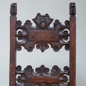 Italian Carved Walnut Sgabello Chair and a Hall Chair