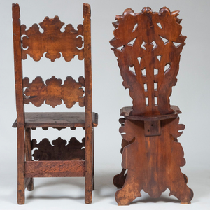 Italian Carved Walnut Sgabello Chair and a Hall Chair