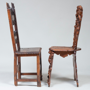 Italian Carved Walnut Sgabello Chair and a Hall Chair