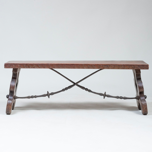 Italian Iron-Mounted Walnut Trestle Bench
