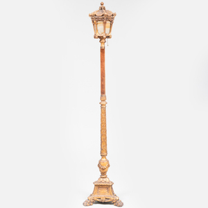 Two Italian Giltwood and Velvet Torchères, Probably Venetian