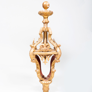 Two Italian Giltwood and Velvet Torchères, Probably Venetian