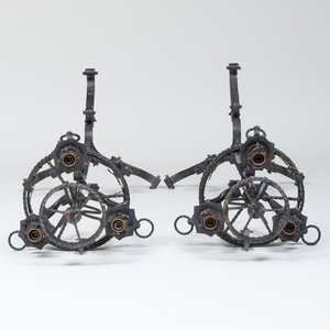 Pair of Renaissance Style Wrought-Iron Three-light Candelabra