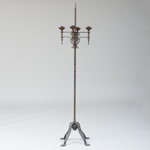 Renaissance Style Wrought-Iron Four-Light Retractable Standing Candelabra