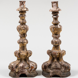 Pair of Italian Baroque Giltwood Candlesticks