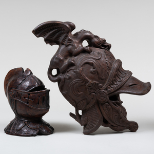 European Carved Walnut Model of a Helmet