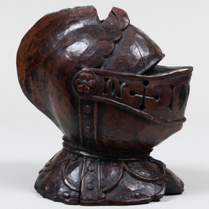 European Carved Walnut Model of a Helmet