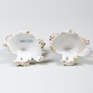 Pair of Chelsea Porcelain Flower Encrusted Bird Groups 