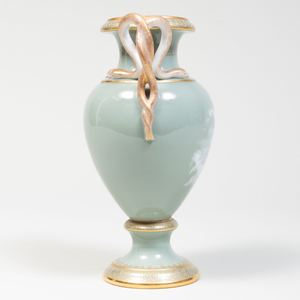 Meissen Porcelain Celadon Glazed Pate-Sur-Pate Vase