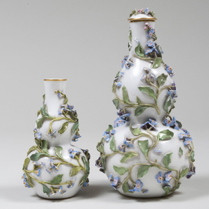 Two Meissen Porcelain Flower Encrusted Vases