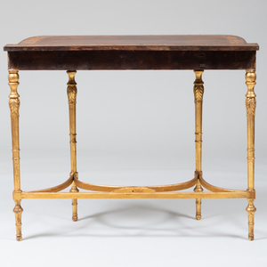 Fine Pair of George III Painted and Parcel-Gilt Rosewood and Satinwood Console Tables, After a Design by Thomas Sheraton, and in the Manner of Seddon, Sons and Shackleton