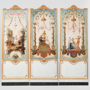 Set of Three French Painted, Parcel-Gilt and Faux Marble Panels