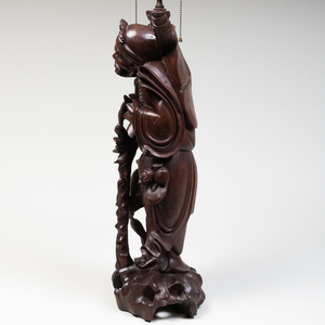 Large Chinese Hardwood Figure of an Ascetic Mounted as a Table Lamp