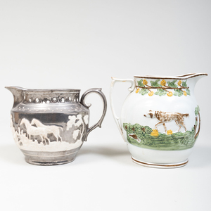 Group of Four English Pitchers and a Loving Cup