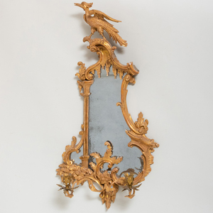 Pair of George III Carved Giltwood and Tôle Twin-Light Girandoles