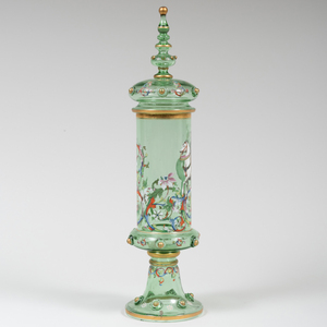 Bohemian Enamel Decorated Blown Glass Pokal