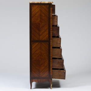 Louis XVI Style Gilt-Bronze Mounted Tulipwood and Mahogany Parquetry Marble-Top Semainier