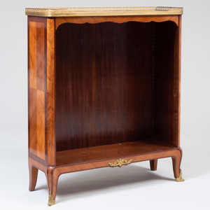 Louis XV/XVI Style Brass-Mounted Tulipwood and Mahogany Parquetry Bookcase