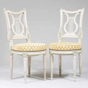 Pair of Louis XVI Style Painted Side Chairs, Stamped Jean Mocqué, à Paris, of Recent Manufacture