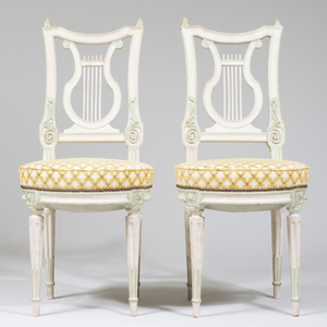 Pair of Louis XVI Style Painted Side Chairs, Stamped Jean Mocqué, à Paris, of Recent Manufacture