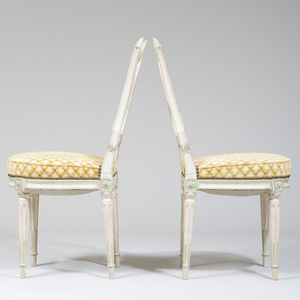Pair of Louis XVI Style Painted Side Chairs, Stamped Jean Mocqué, à Paris, of Recent Manufacture