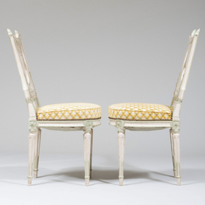 Pair of Louis XVI Style Painted Side Chairs, Stamped Jean Mocqué, à Paris, of Recent Manufacture