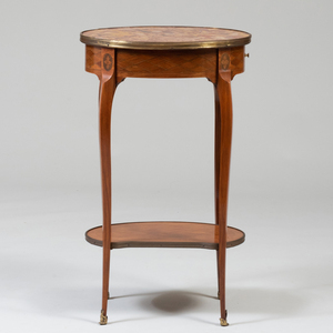 Louis XV/XVI Style Tulipwood Parquetry Oval Table de Milieu
