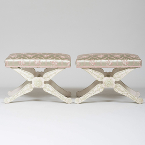 Pair of Empire Style Painted Wood Tabourets