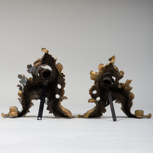 Pair of Louis XV Style Gilt and Patinated-Bronze Dog Form Chenets