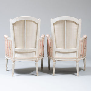 Pair of Louis XVI Style Painted Bergères, of Recent Manufacture