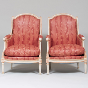 Pair of Louis XVI Style Painted Wood Bergères