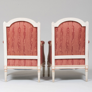 Pair of Louis XVI Style Painted Wood Bergères