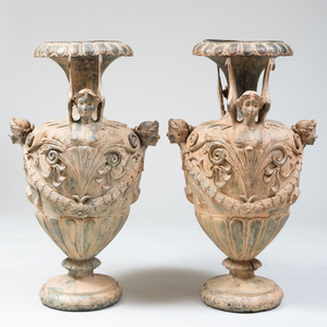 Pair of Classical Style Painted Cast-Metal Urns