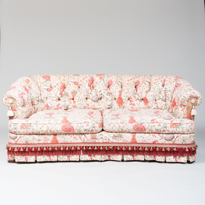 Floral Linen Tufted Upholstered Two Seat Sofa