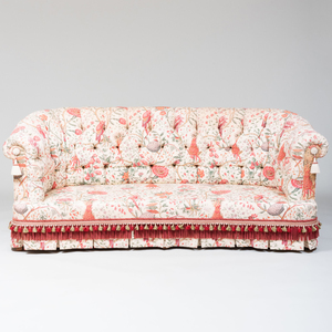 Floral Linen Tufted Upholstered Two Seat Sofa