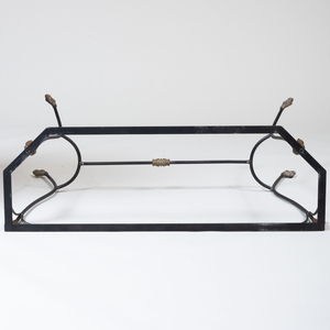 Modern Black Painted Metal, Brass and Marble Console Table