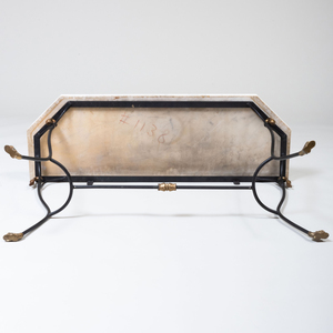 Modern Black Painted Metal, Brass and Marble Console Table