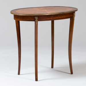 Louis XV Style Provincial Brass-Mounted Rosewood and Mahogany Parquetry Oval Table
