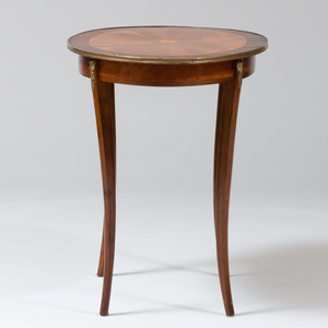 Louis XV Style Provincial Brass-Mounted Rosewood and Mahogany Parquetry Oval Table