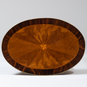 Louis XV Style Provincial Brass-Mounted Rosewood and Mahogany Parquetry Oval Table